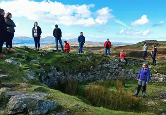 students Den Beag Broch on Skye Scotland