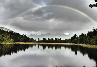 Rainbow at mirror lakes (South Island)
