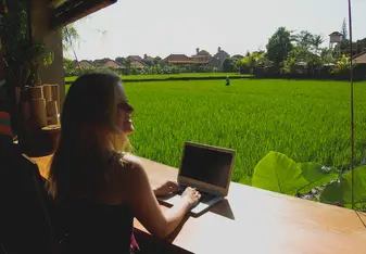 Working in between the rice paddies in Hubud, Bali