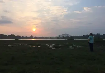 Me during sunrise at my directed research site (Banteay Srei)