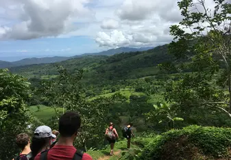Hiking to the water fall where we slept in a cave