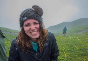 female headshot in rain