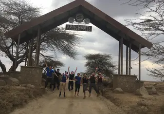 group at entrance to Serengeti National Park