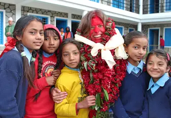 young woman with Nepalese students