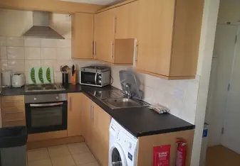 This is the kitchen in my flat. The laundry is located in the kitchen in almost all flats of London. There are also no dryers, just washers.