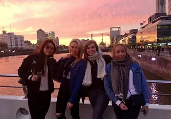 group photo at sunset