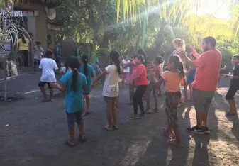dancing in one of the centers with the kids