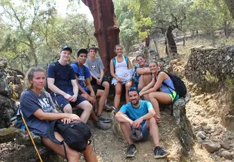 Our group taking a rest during a steep hike