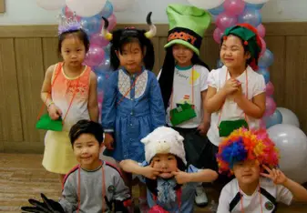 school children in costumes