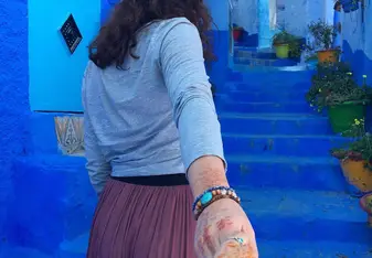 walking blue streets of Chefchaouen, Morocco