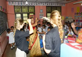 my friend and i in the school teaching 