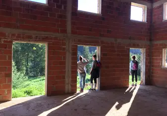 girls in empty building