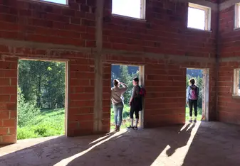 girls in empty building