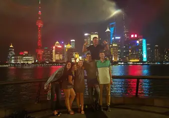 It was a little rainy, but this is myself and my coursemates exploring Shanghai with our instructor on the last day of class. 