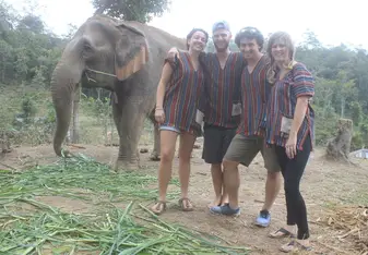 group photo with elephant