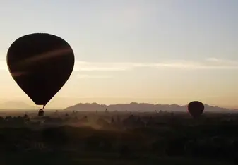 Hot air balloon flying in Myanmar