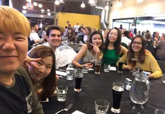 Friends at Uni Hall final dinner