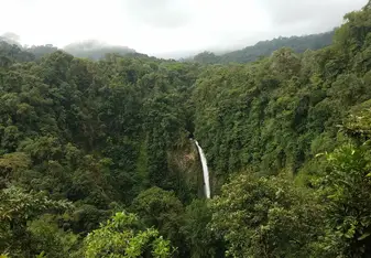 This is the La Fortuna waterfall as seen from a lookout point, but you can also take a trail down to the base of the waterfall and go swimming!