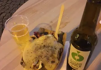 beer and food on table