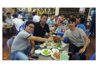 With my co-workers 