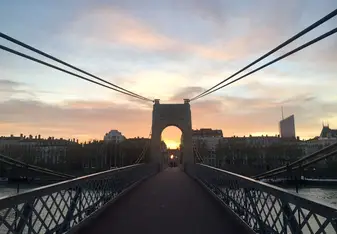 walking bridge at sunset