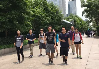 students walking down street
