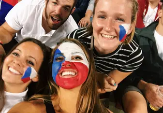 group photo at game