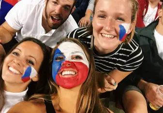 group photo at game