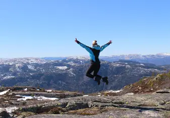 Jumping on top of a Norwegian mountain!