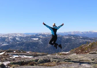 Jumping on top of a Norwegian mountain!