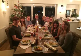 group at dinner table