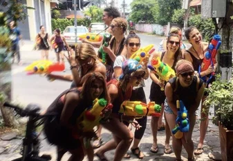 female group with water guns