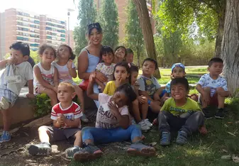 group photo with children in park