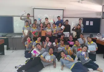 group photo of students with presents