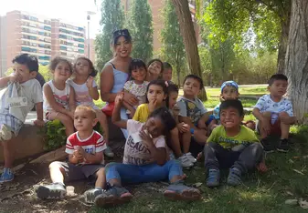 group photo with children in park