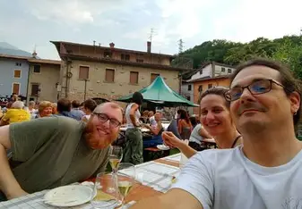 group photo at outdoor table
