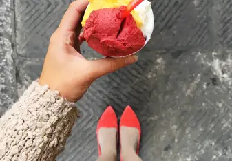 gelato and red shoes 