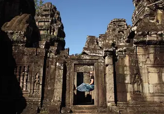 Hanging out in a temple near Angkor Wat. 
