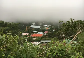 village in fog