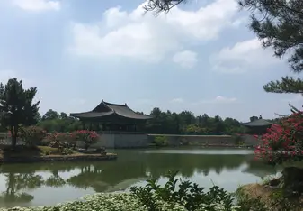 view of temple along river