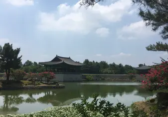 view of temple along river