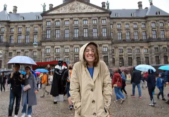 woman in raincoat
