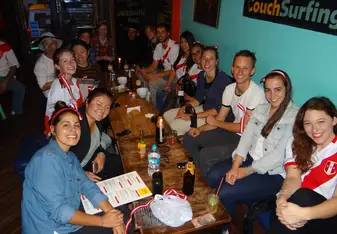 group photo at bar