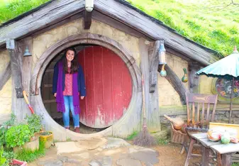 woman in small hobbit house
