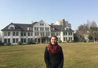 young woman on university campus