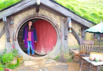 woman in small hobbit house