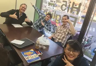 Female with classmates