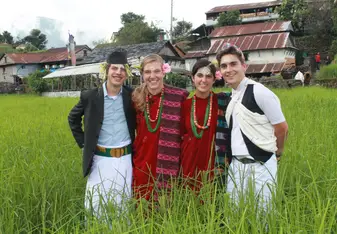 Celebrating Dashain Festival in traditional Gurung dress