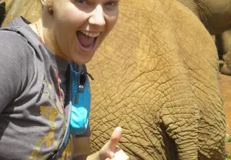 woman, elephant