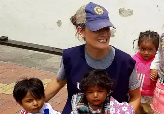 A woman with children.